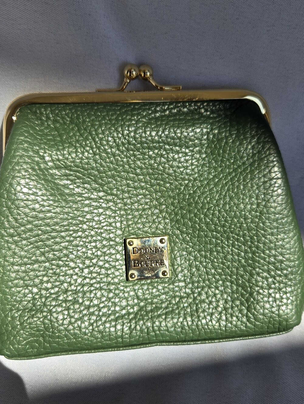 Dooney & Bourke Green Leather Kiss-Lock Coin Purse with Gold Hardware